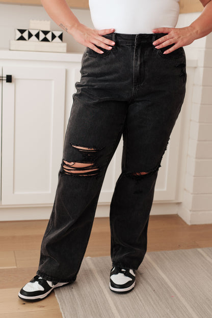 Susannah High Rise Rigid Magic 90's Distressed Straight Jeans in Black - Southern Divas Boutique