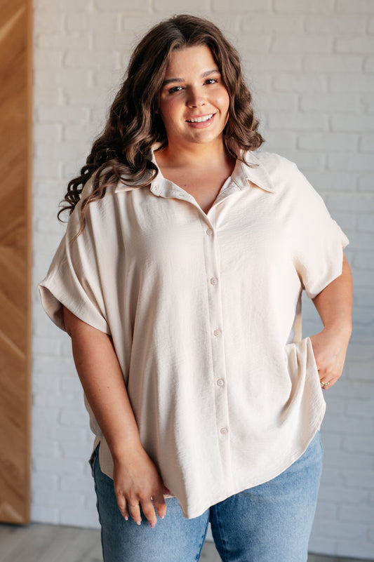 Sweet Simplicity Button Down Blouse in Oatmeal - Southern Divas Boutique