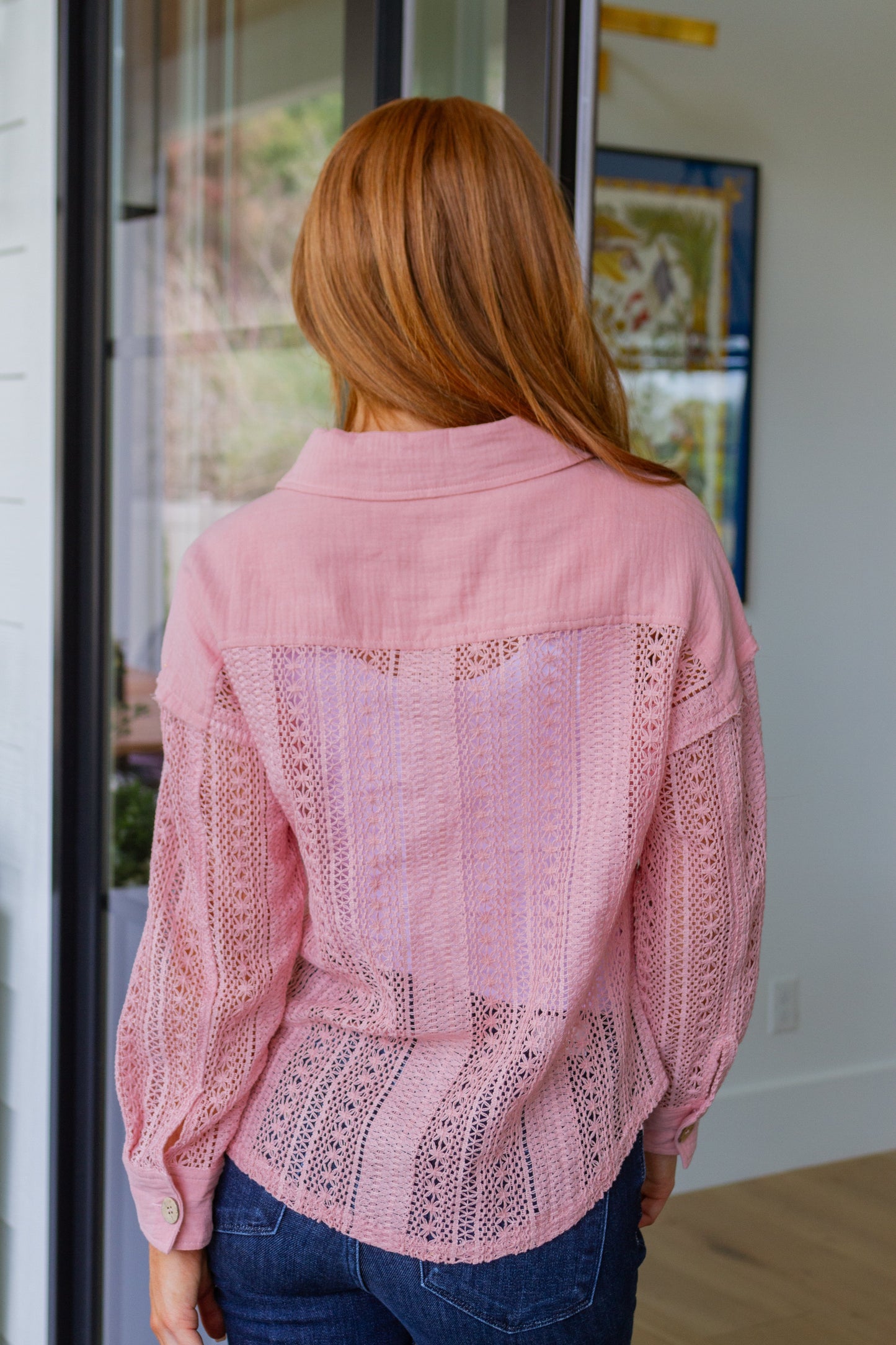 Sweeter Than Nectar Lace Button Down in Rose - Southern Divas Boutique