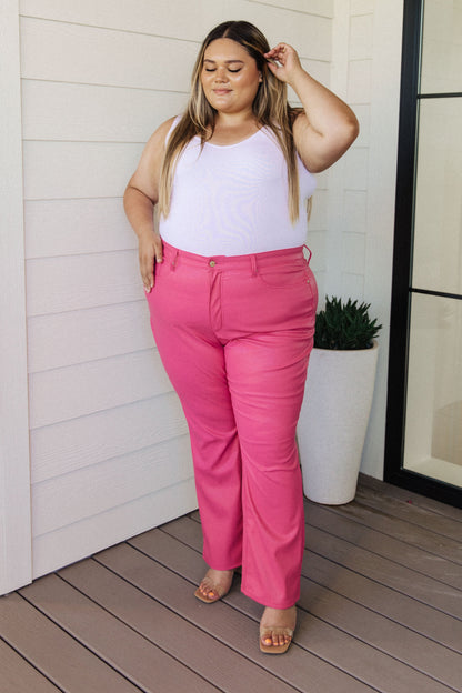 Tanya Control Top Faux Leather Pants in Hot Pink - Southern Divas Boutique