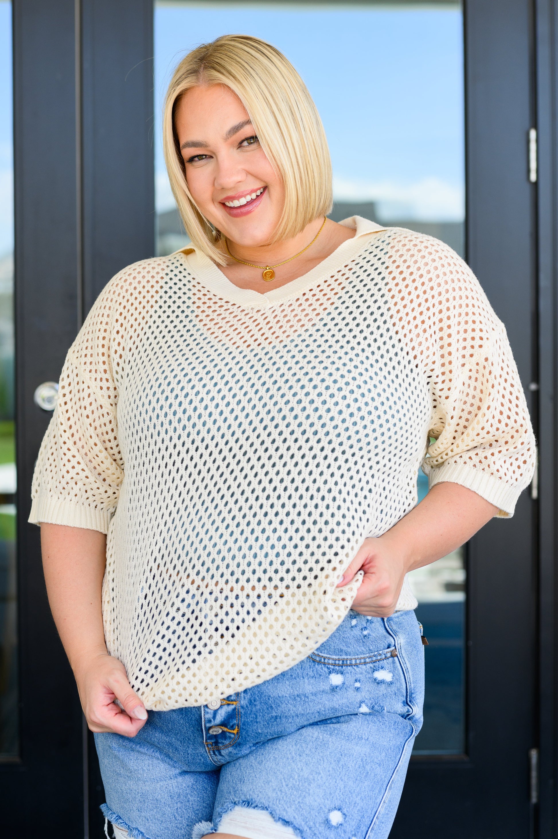 Under The Boardwalk Fishnet Collared Top - Southern Divas Boutique