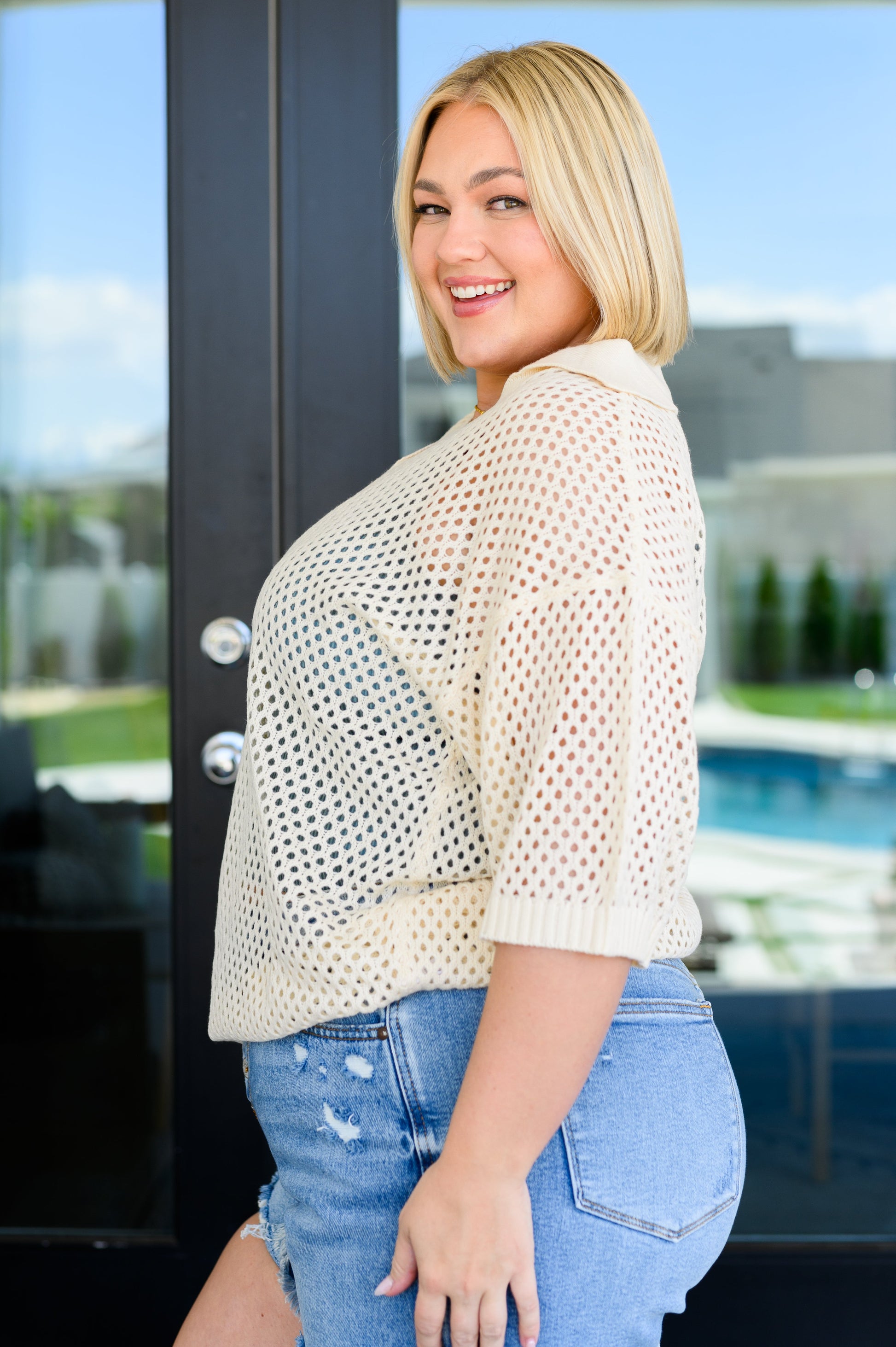 Under The Boardwalk Fishnet Collared Top - Southern Divas Boutique