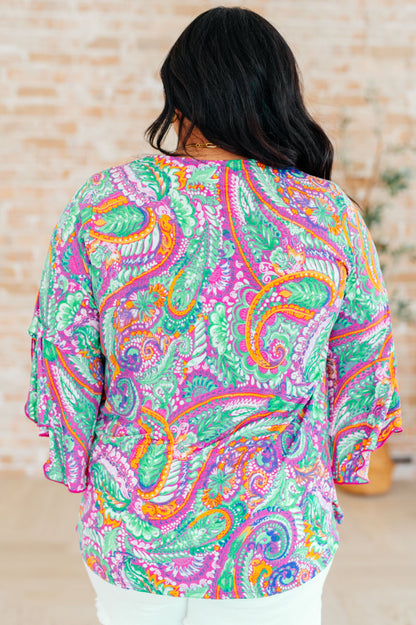 Willow Bell Sleeve Top in Lavender Mint Paisley - Southern Divas Boutique