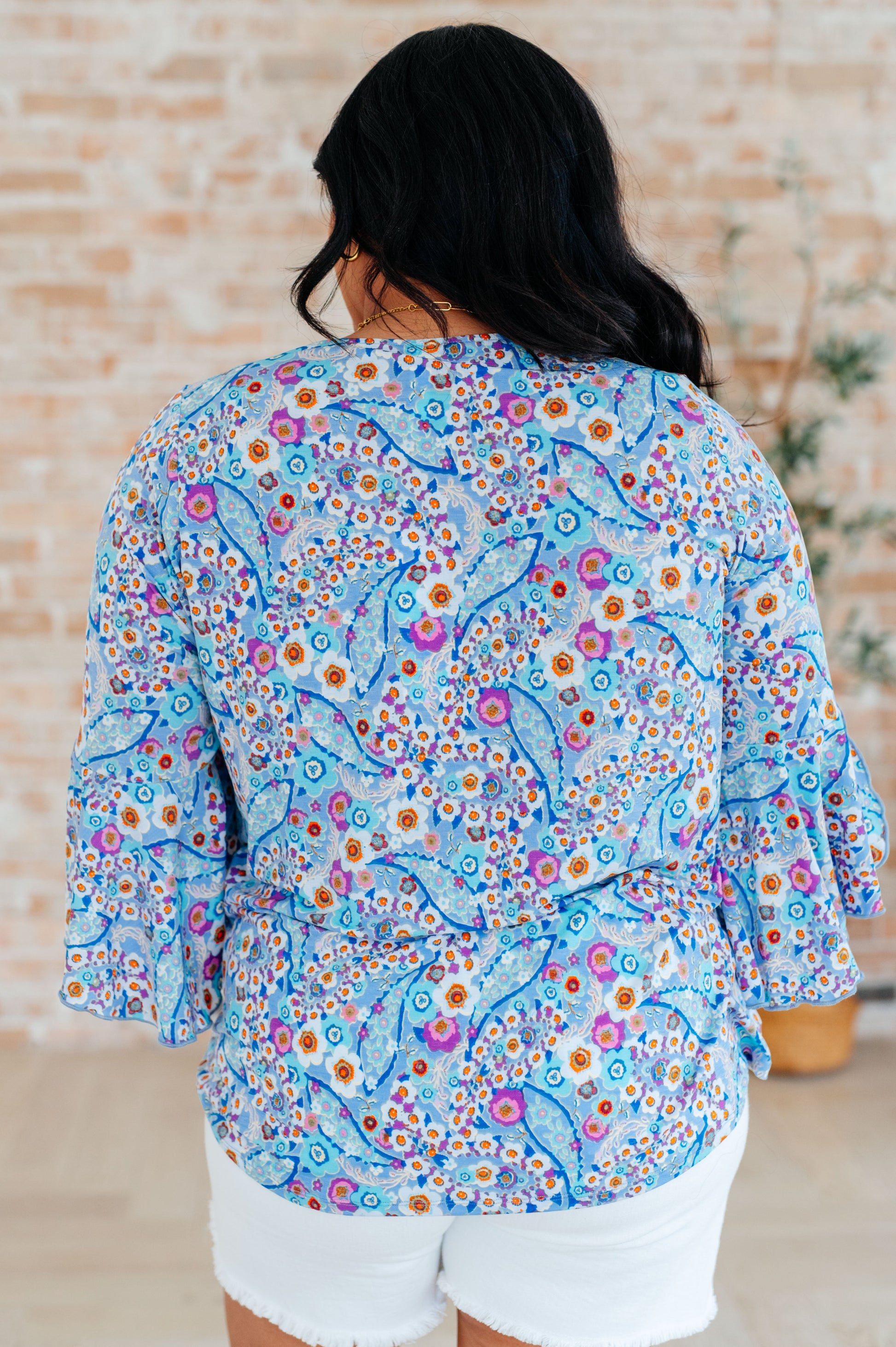 Willow Bell Sleeve Top in Retro Ditsy Floral - Southern Divas Boutique