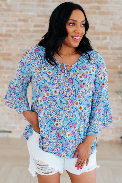 Willow Bell Sleeve Top in Retro Ditsy Floral - Southern Divas Boutique