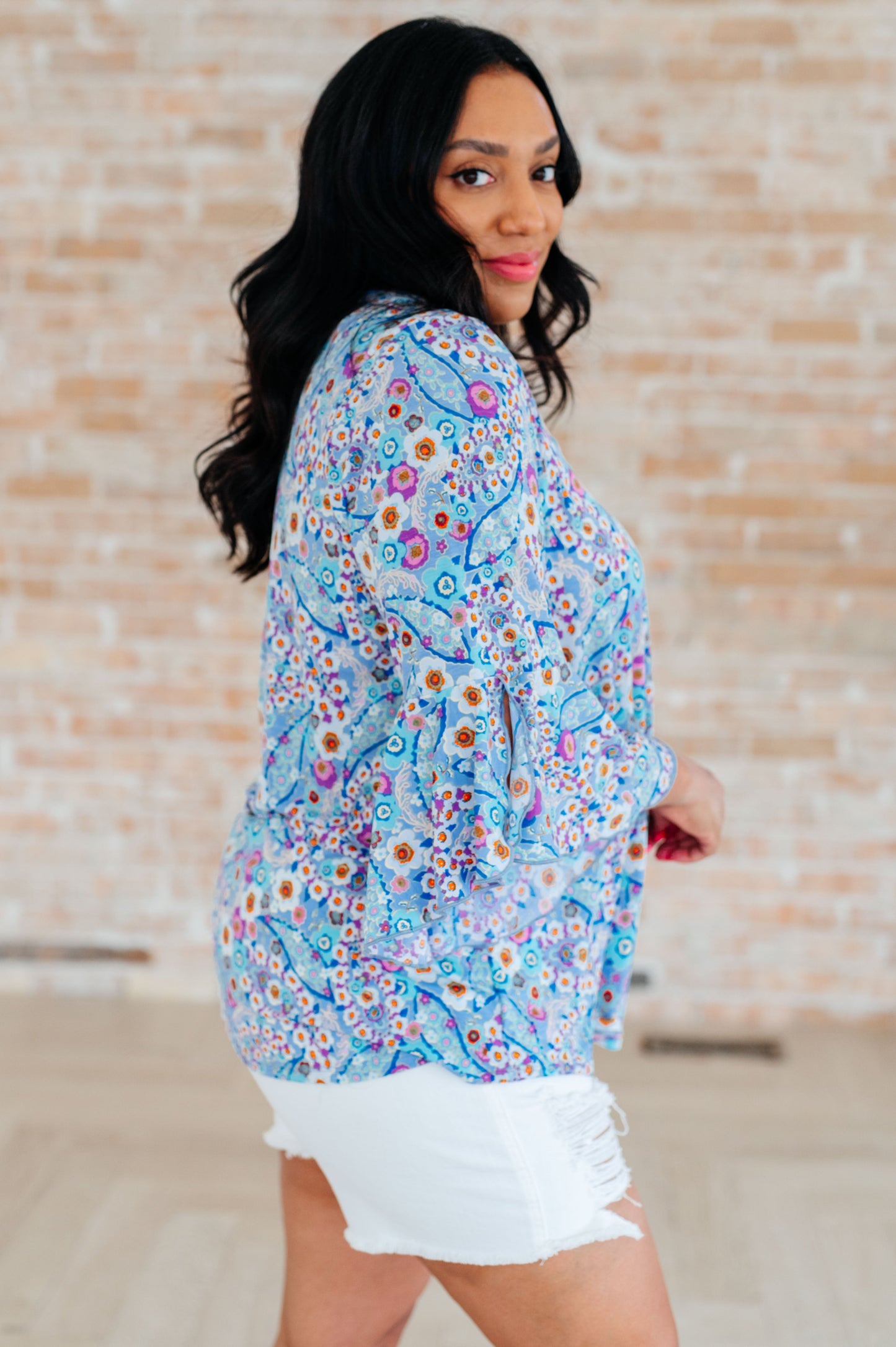 Willow Bell Sleeve Top in Retro Ditsy Floral - Southern Divas Boutique