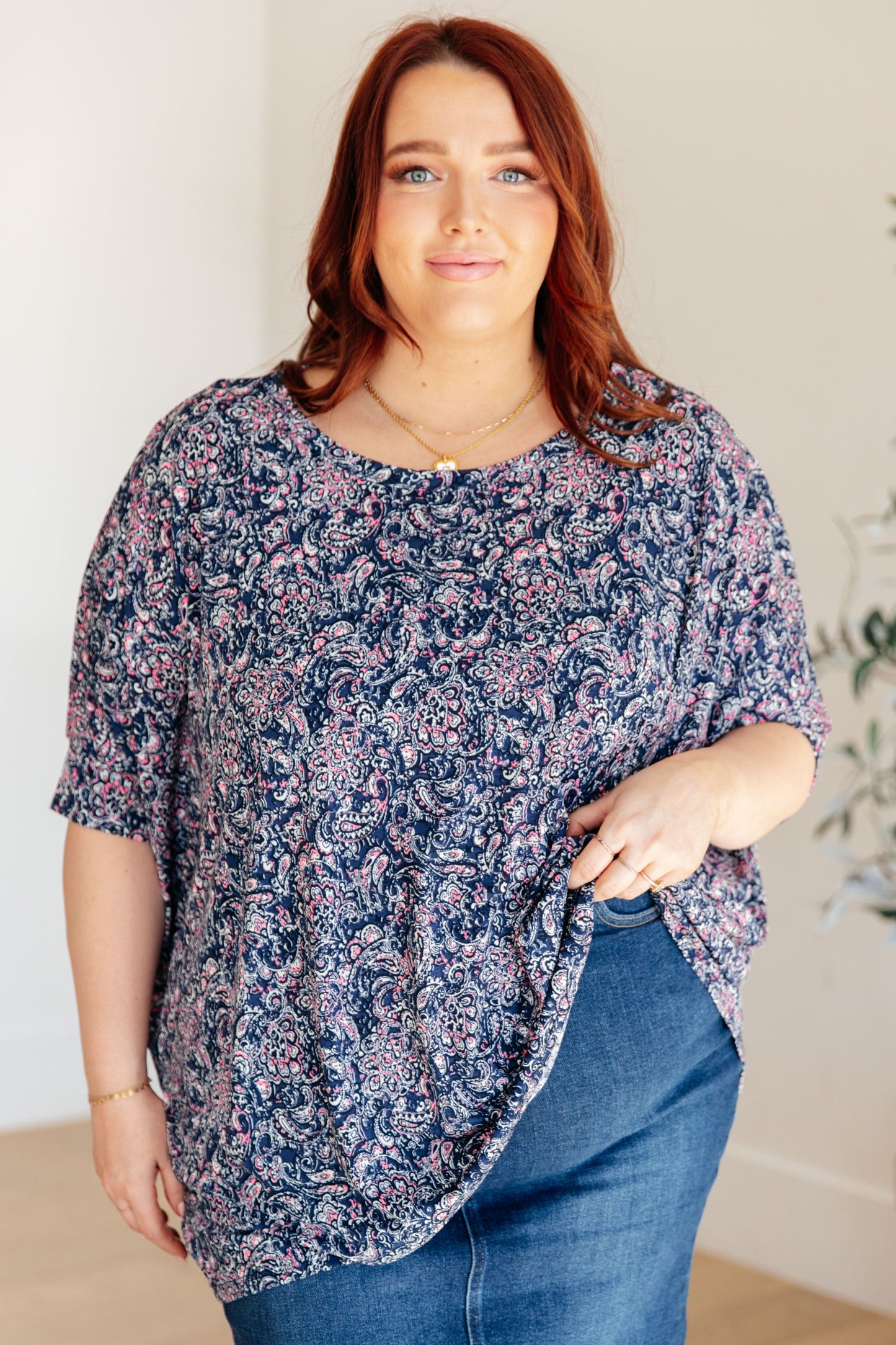 Essential Blouse in Navy Paisley - Southern Divas Boutique