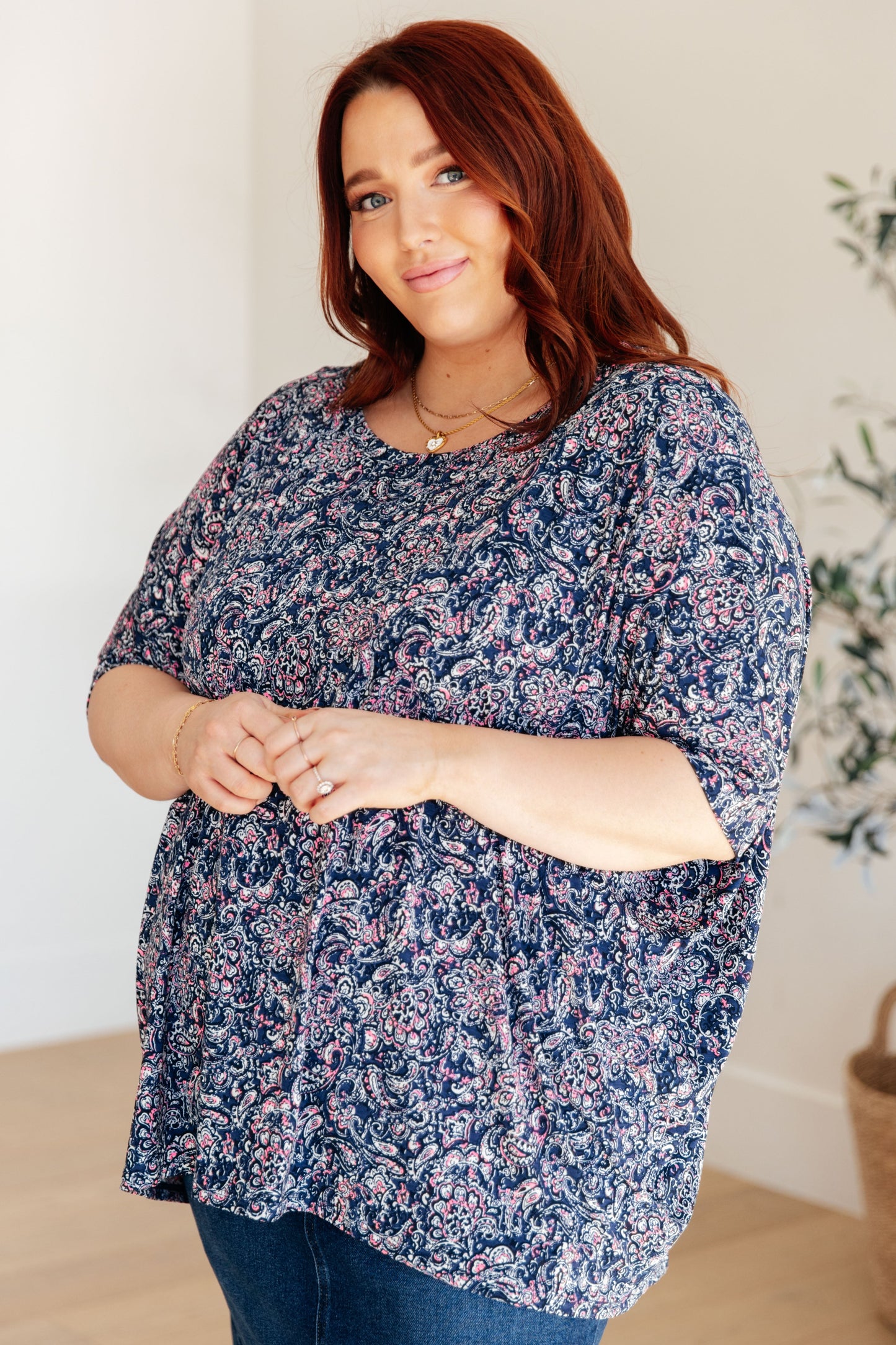 Essential Blouse in Navy Paisley - Southern Divas Boutique