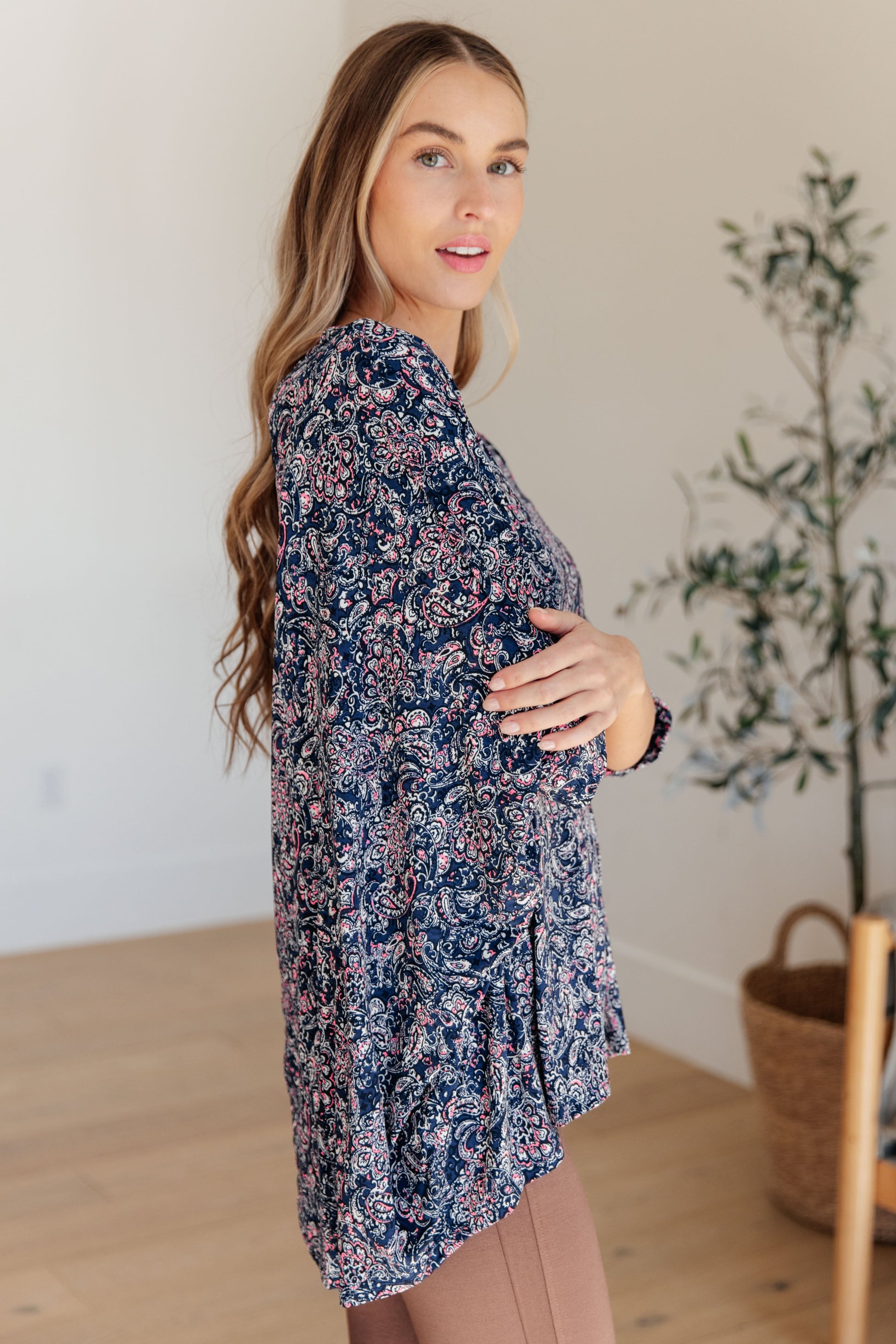 Essential Blouse in Navy Paisley - Southern Divas Boutique