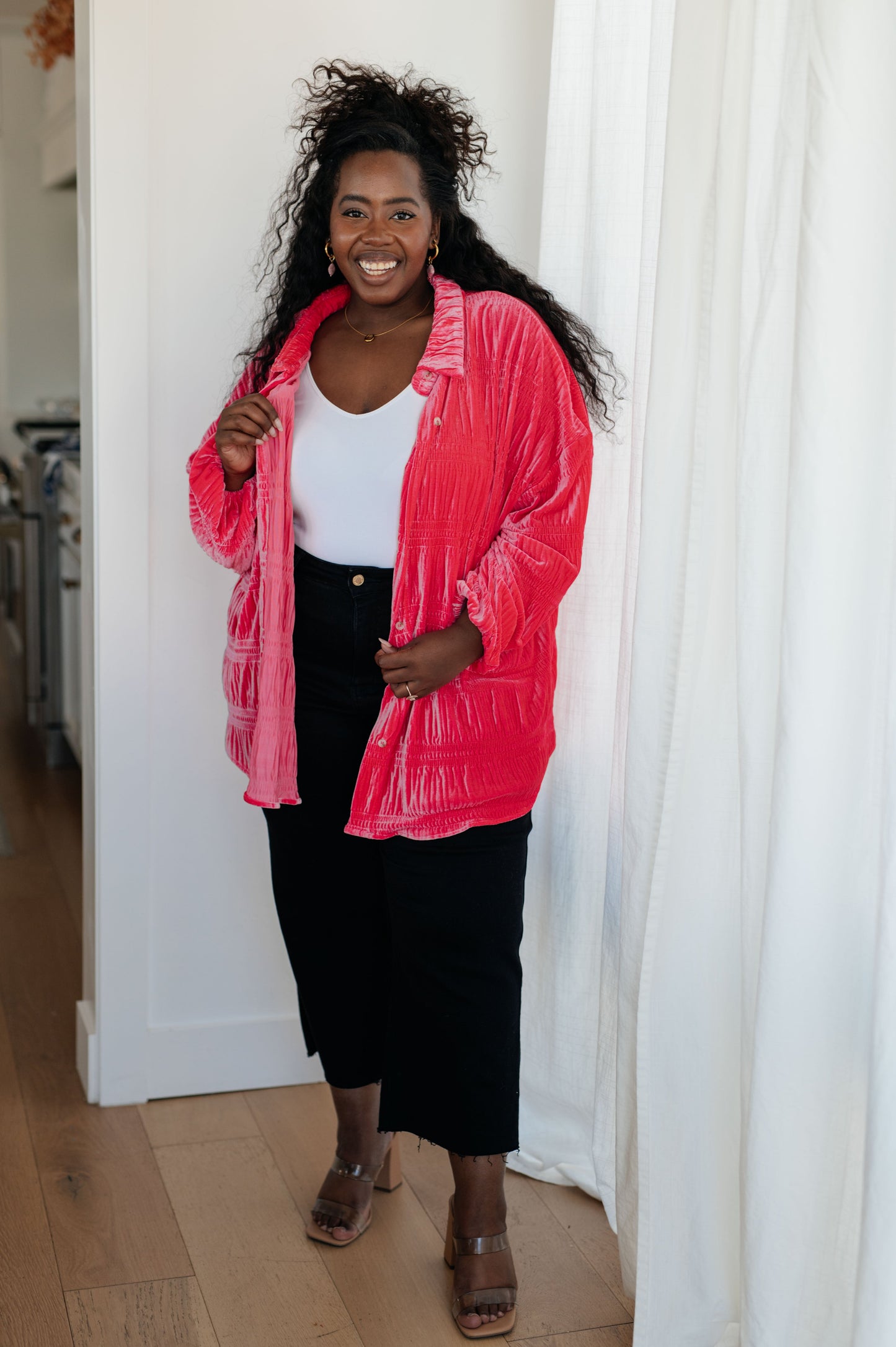 Feeling Fuchsia Velvet Button Down - Southern Divas Boutique