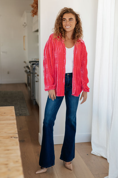 Feeling Fuchsia Velvet Button Down - Southern Divas Boutique