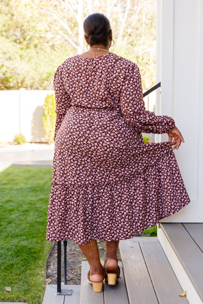 Flow With The Times Floral Midi Dress In Brown - Southern Divas Boutique
