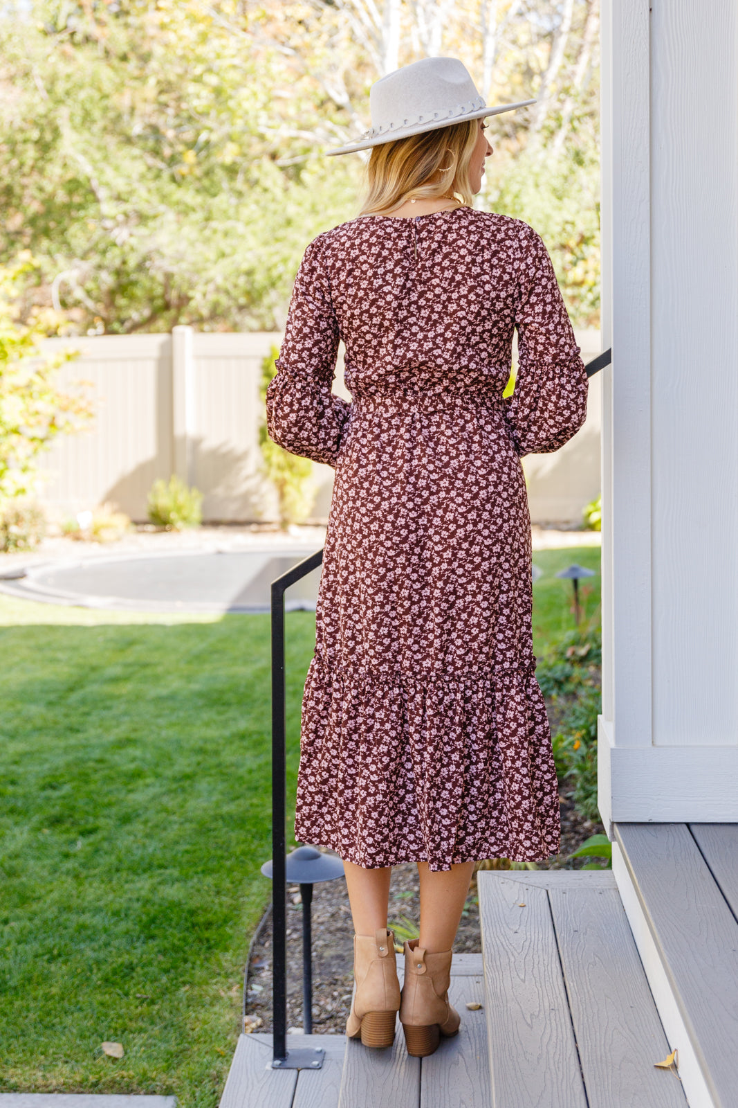 Flow With The Times Floral Midi Dress In Brown - Southern Divas Boutique