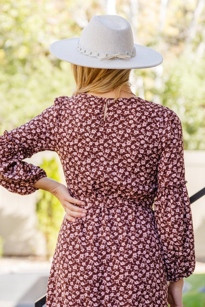 Flow With The Times Floral Midi Dress In Brown - Southern Divas Boutique