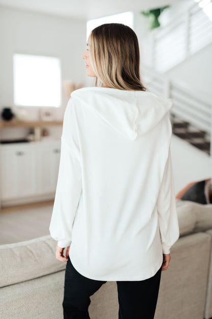 Happier Now Henley Hoodie in Ivory - Southern Divas Boutique