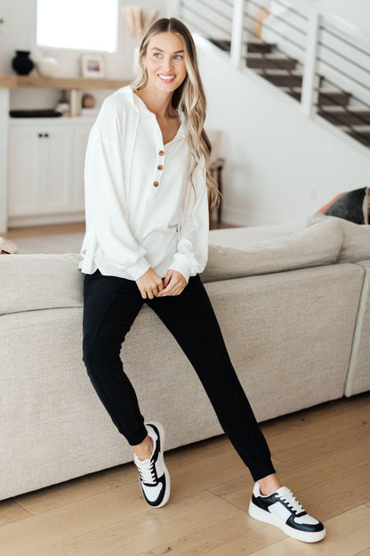 Happier Now Henley Hoodie in Ivory - Southern Divas Boutique