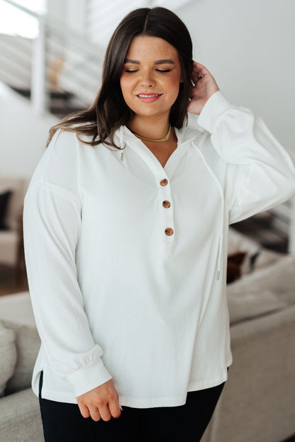 Happier Now Henley Hoodie in Ivory - Southern Divas Boutique