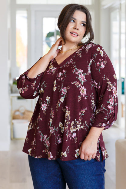 Hometown Classic Top in Wine Floral - Southern Divas Boutique