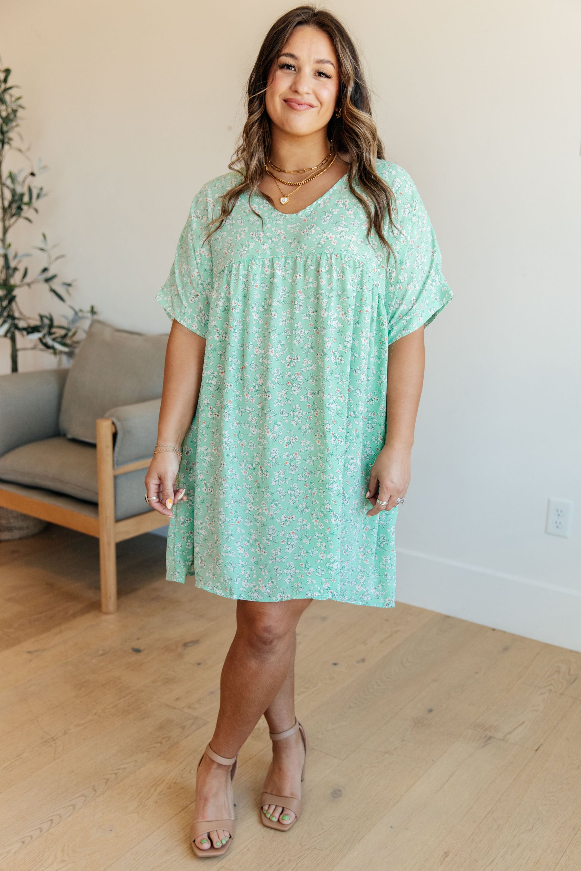 Rodeo Lights Dolman Sleeve Dress in Mint Floral - Southern Divas Boutique